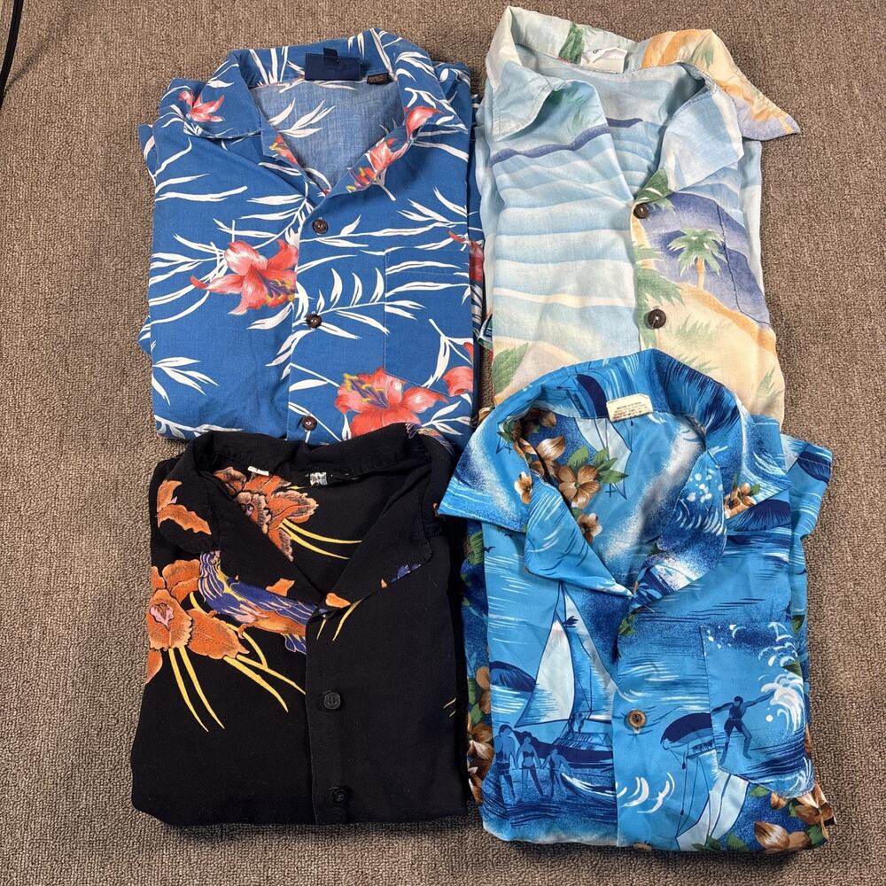 VTG Hawaiian Shirt Lot 4 Shirts Large Brand Mix Aloha Vacation